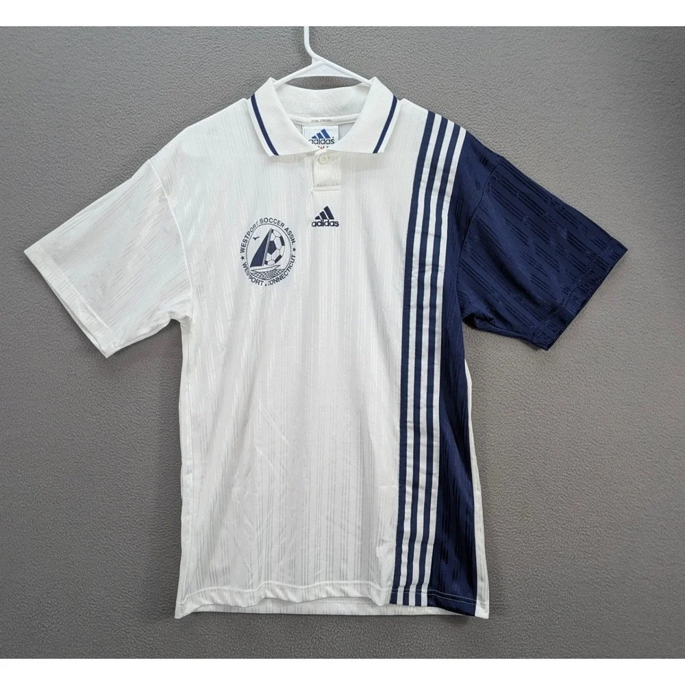 Adidas Westport Soccer Assn‎ Jersey Polo Shirt Men's Size M White Navy #27 USA
